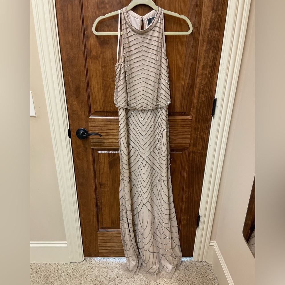 Adrianna Papell Art Deco Beaded Maxi Dress (size 6)